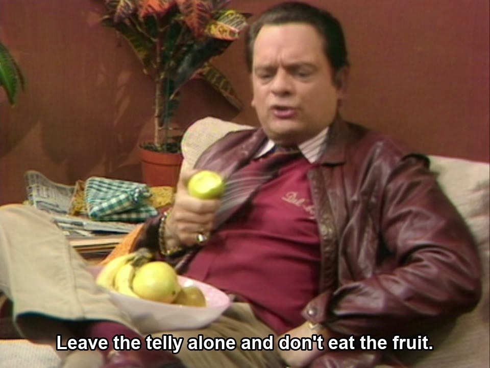 Only Fools and Horses S03E07 meme — “Leave the telly alone and don't eat the fruit.”