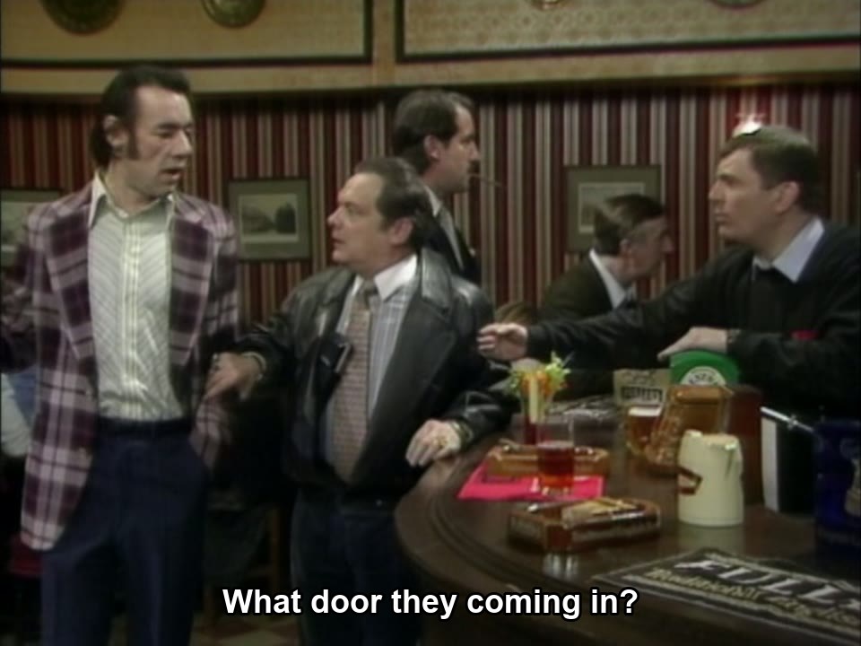 Only Fools and Horses S06E06 meme — “What door they coming in?”